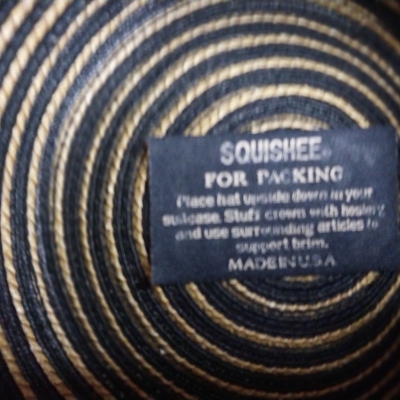 Eric Javits Navy and Natural Straw Hat with Gold Logo Button main image 8